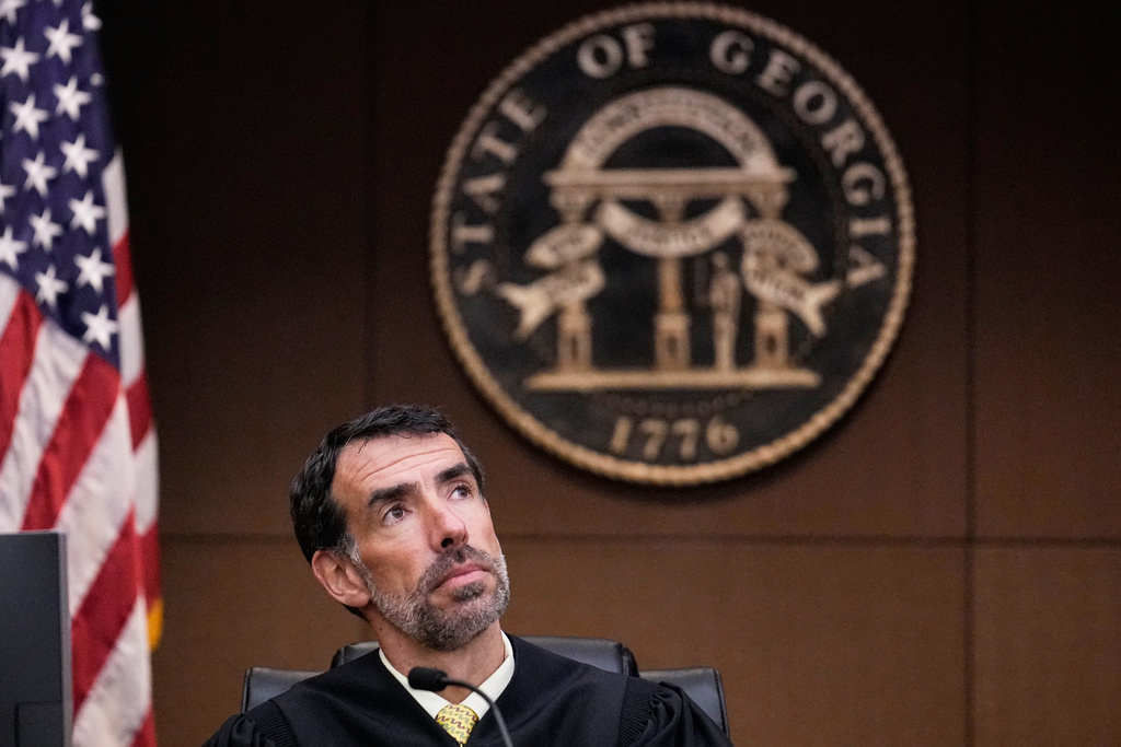 FILE - Chief Judge Robert McBurney, of the Superior Court of Fulton County, sits in his courtroom, Aug. 14, 2023, in Atlanta. (AP Photo/Brynn Anderson, File)