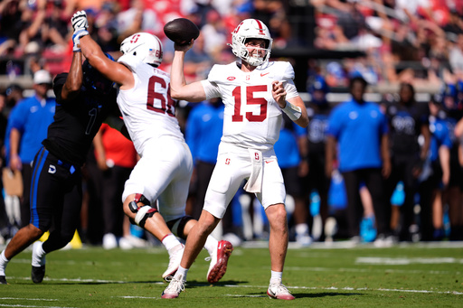 Stanford quarterback Ben Gulbranson (15) throws a pass in the first half of an NCAA college football game against SMU, Saturday, Oct. 11, 2025, in Dallas. (AP Photo/Tony Gutierrez) Stanford quarterback Ben Gulbranson (15) throws a pass in the first half of an NCAA college football game against SMU, Saturday, Oct. 11, 2025, in Dallas. (AP Photo/Tony Gutierrez)