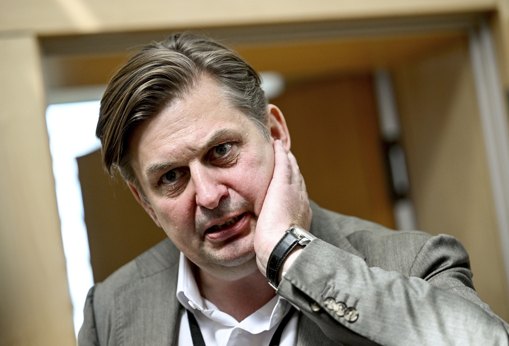 FILE - Maximilian Krah, AfD lead candidate for the 2024 European elections, pictured on the sidelines of the consultations with the newly elected AfD MEPs after the European elections in Berlin, Germany, Monday June 10, 2024. (Britta Pedersen/dpa via AP, File)