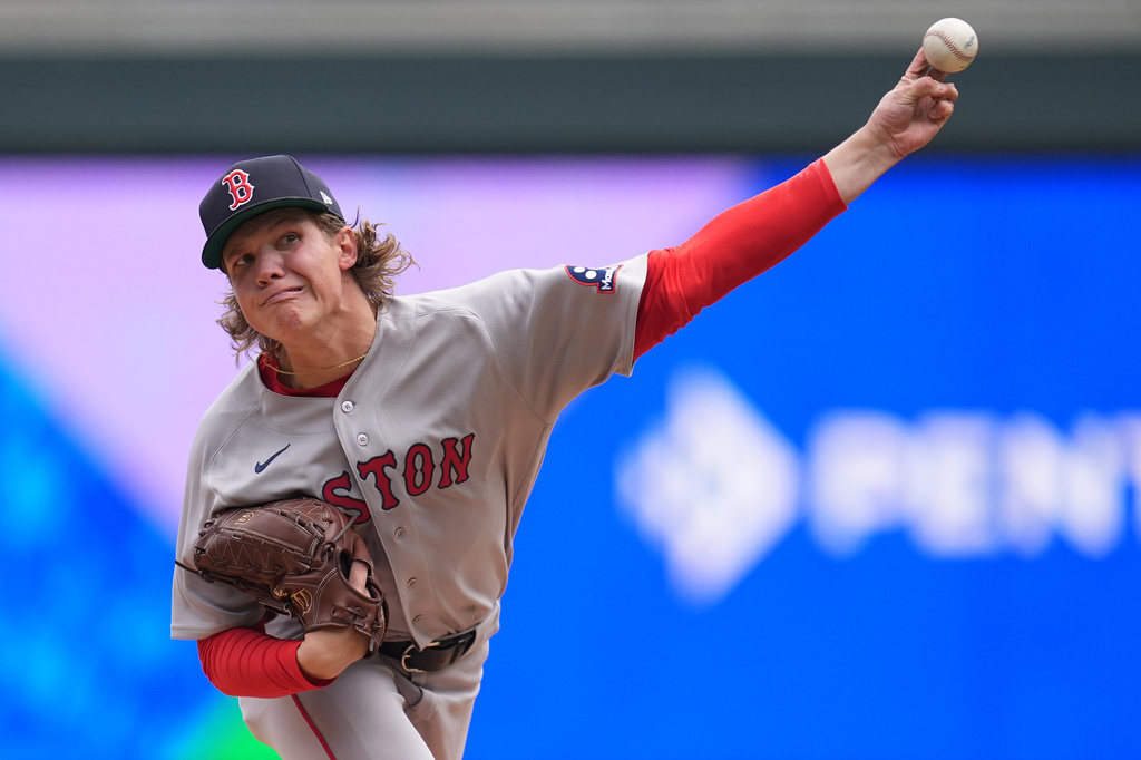 Boston Red Sox starting pitcher Connelly Early delivers during the second inning of a baseball game against the Minnesota Twins Wednesday, April 15, 2026, in Minneapolis. (AP Photo/Abbie Parr)