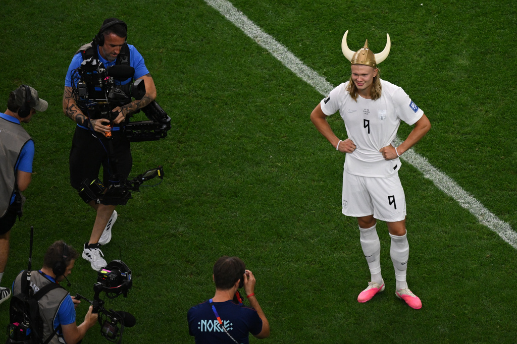 Norway's Erling Haaland (9) poses after the World Cup round of 32 soccer match between Ivory Coast and Norway in Arlington, Texas, near Dallas, Tuesday, June 30, 2026. (AP Photo/Jessica Tobias)