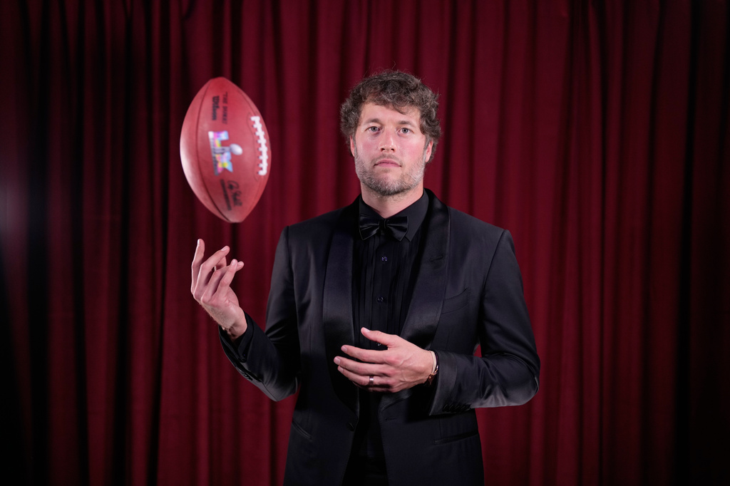 FILE - Los Angeles, Rams' Matthew Stafford poses after winning the AP Most Valuable Player award during the NFL Honors award show in San Francisco, Feb. 5, 2026. (AP Photo/Matt York, File)