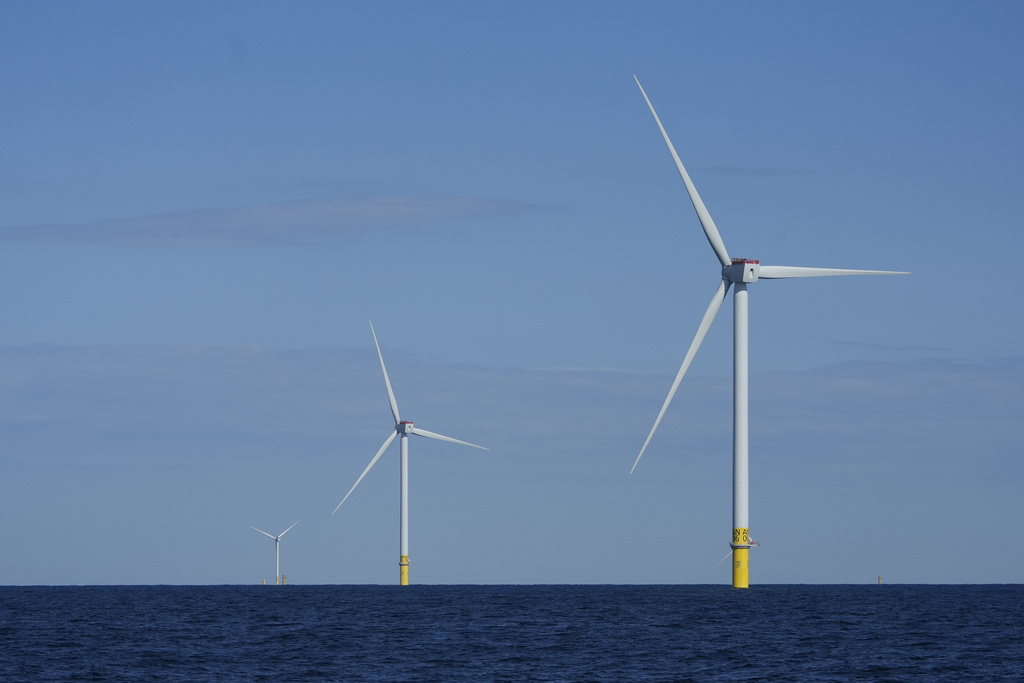 FILE - Wind turbines of South Fork Wind are seen off the coast of Block Island, R.I., Oct. 9, 2024. (AP Photo/Seth Wenig, File)