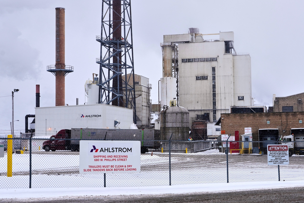 The Ahlstrom paper mill in Rhinelander, Wis., on Friday, Dec. 5, 2025. (AP Photo/Morry Gash)