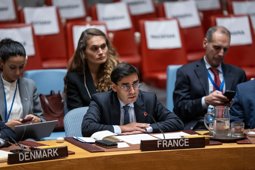 France's Foreign Minister Stephane Sejourne speaks during a Security Council meeting at the United Nations headquarters, Tuesday, Sept. 23, 2025, at U.N. headquarters. (AP Photo/Yuki Iwamura)