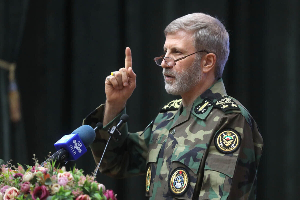 In this photograph released on Wednesday, Jan. 7, 2026, by the official website of the Iranian Army, Iran's army chief Maj. Gen. Amir Hatami speaks to military academy students, in Tehran, Iran. (Masoud Nazari Mehrabi/Iranian Army via AP)