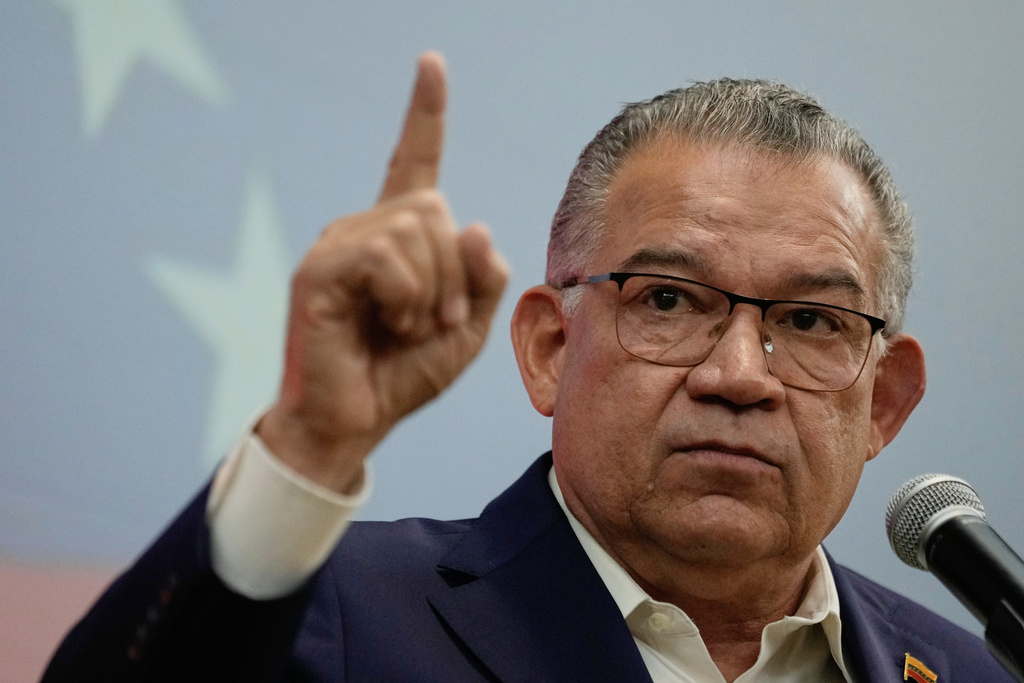 Venezuelan opposition politician Enrique Marquez speaks to the press in Caracas, Venezuela, Friday, Feb. 27, 2026. (AP Photo/Ariana Cubillos)
