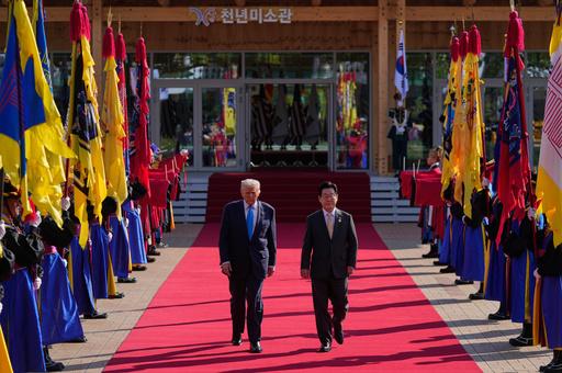President Donald Trump and South Korean President Lee Jae Myung walk in a welcome ceremony at the Gyeongju National Museum in Gyeongju, South Korea, Wednesday, Oct. 29, 2025. (AP Photo/Mark Schiefelbein) President Donald Trump and South Korean President Lee Jae Myung walk in a welcome ceremony at the Gyeongju National Museum in Gyeongju, South Korea, Wednesday, Oct. 29, 2025. (AP Photo/Mark Schiefelbein)
