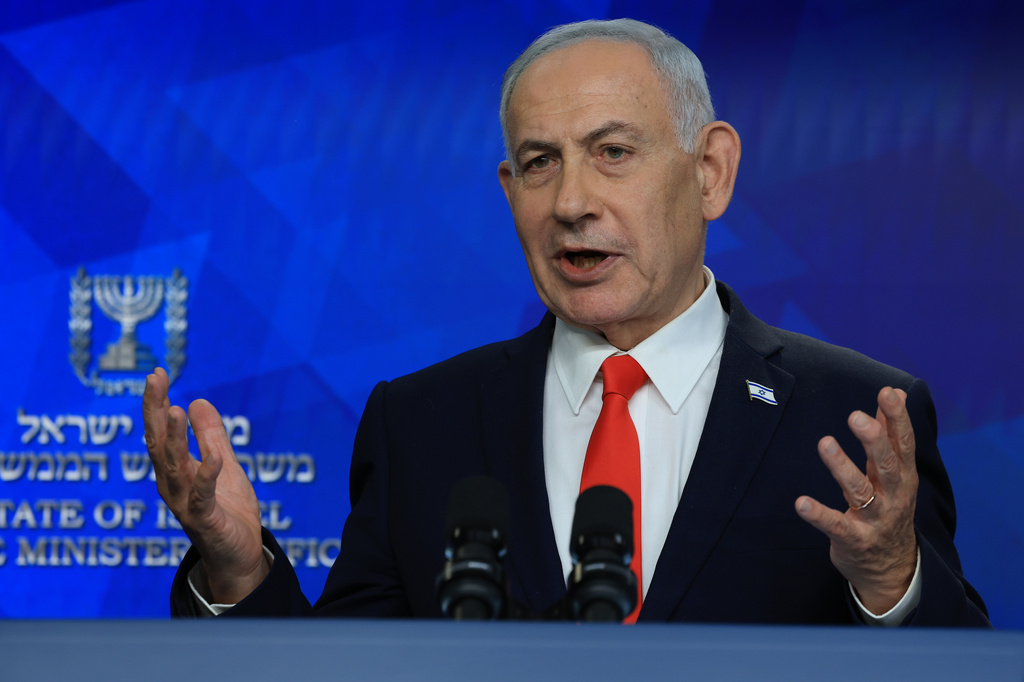 Israeli Prime Minister Benjamin Netanyahu holds a news conference, in Jerusalem, Monday June 15, 2026. (Ronen Zvulun, Pool Photo via AP)