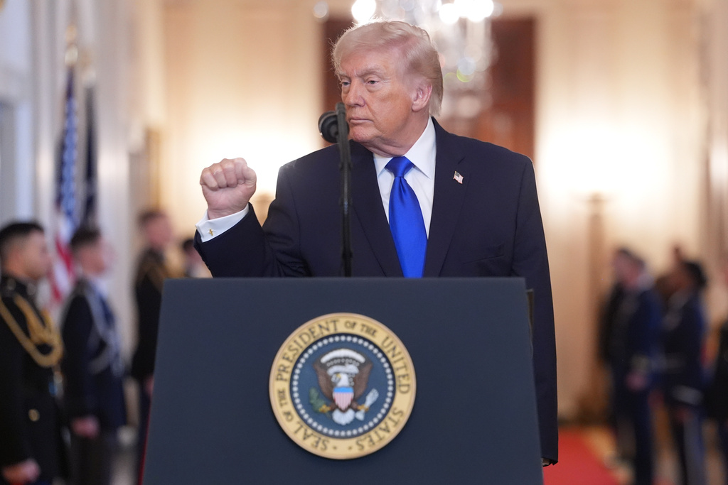 President Donald Trump during an event to proclaim "Angel Family Day" in the East Room of the White House, Monday, Feb. 23, 2026, in Washington. (AP Photo/Evan Vucci)