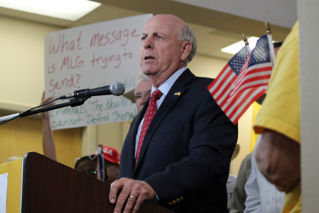 FILE - Republican Party of New Mexico Chairman Steve Pearce speaks during a news conference at party headquarters in Albuquerque, N.M., Sept. 12, 2023. (AP Photo/Susan Montoya Bryan, File)