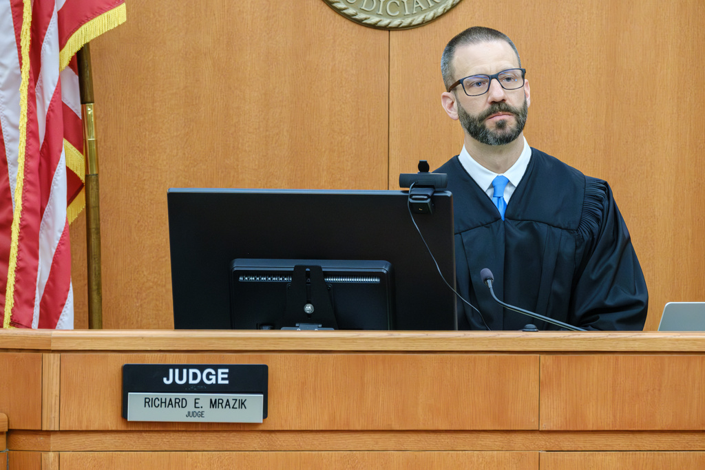 Judge Richard Mrazik listens to closing arguments in the Kouri Richins trial where she is accused of poisoning her husband in March 2022, in Third District Court, Monday, March 16, 2026, in Park City, Utah. (David Jackson/Pool Photo via AP)