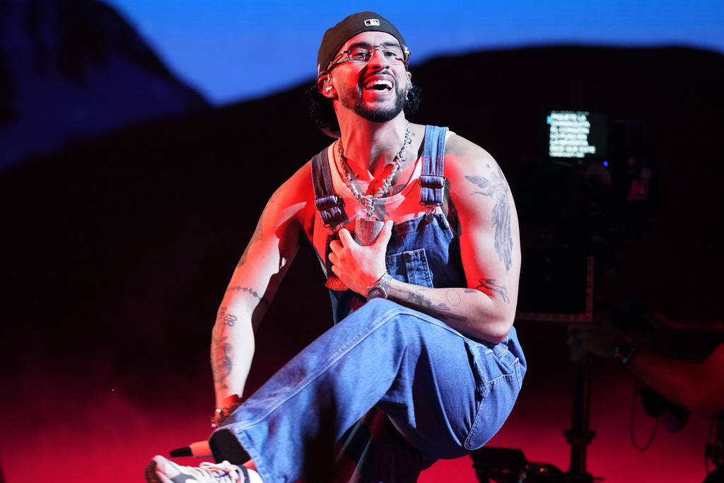 FILE - Bad Bunny performs at the Latin Billboard Awards in Coral Gables, Fla., on Oct. 5, 2023. (AP Photo/Marta Lavandier, File)