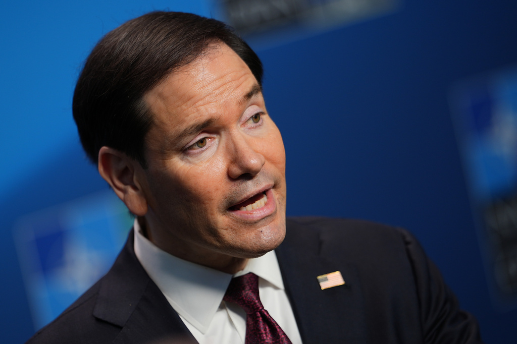 United States Secretary of State Marco Rubio speaks with journalists during a meeting of NATO foreign ministers in Helsingborg, Sweden, Friday, May 22, 2026. (AP Photo/Julia Demaree Nikhinson, Pool)