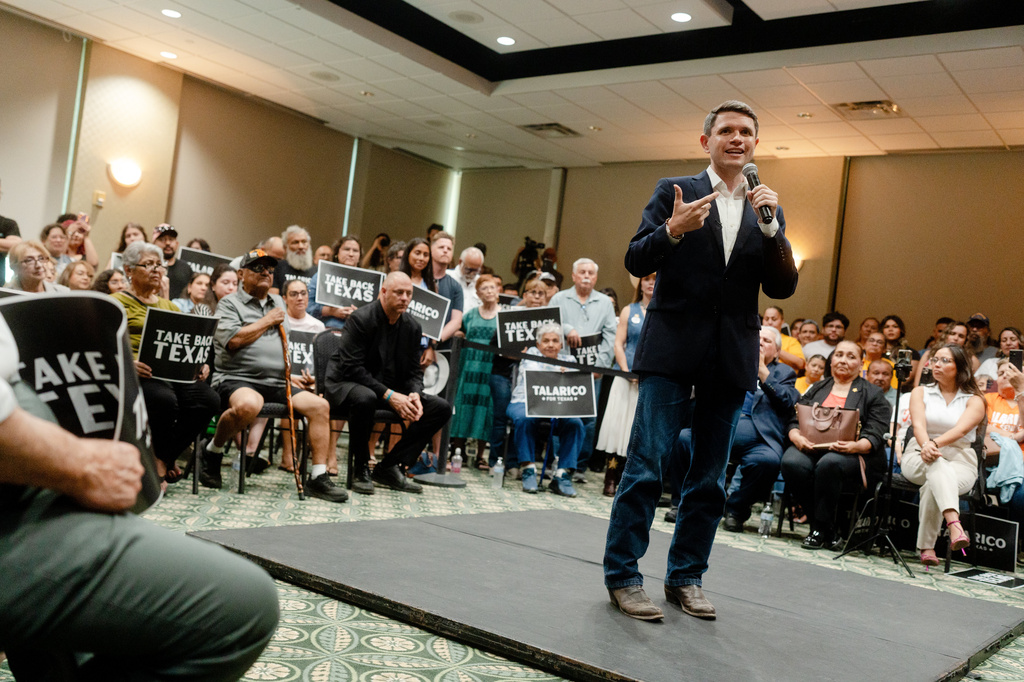 Democratic Senate candidate James Talarico speaks at a rally on Monday, July 13, 2026, in Eagle Pass, Texas. (AP Photo/Brenda Bazán)