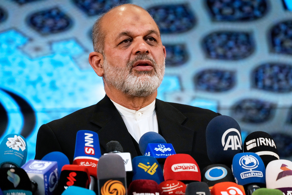 FILE - Iran's Interior Minister Ahmad Vahidi briefs the media on elections in Tehran, Iran, on March 4, 2024. (AP Photo/Vahid Salemi, File)