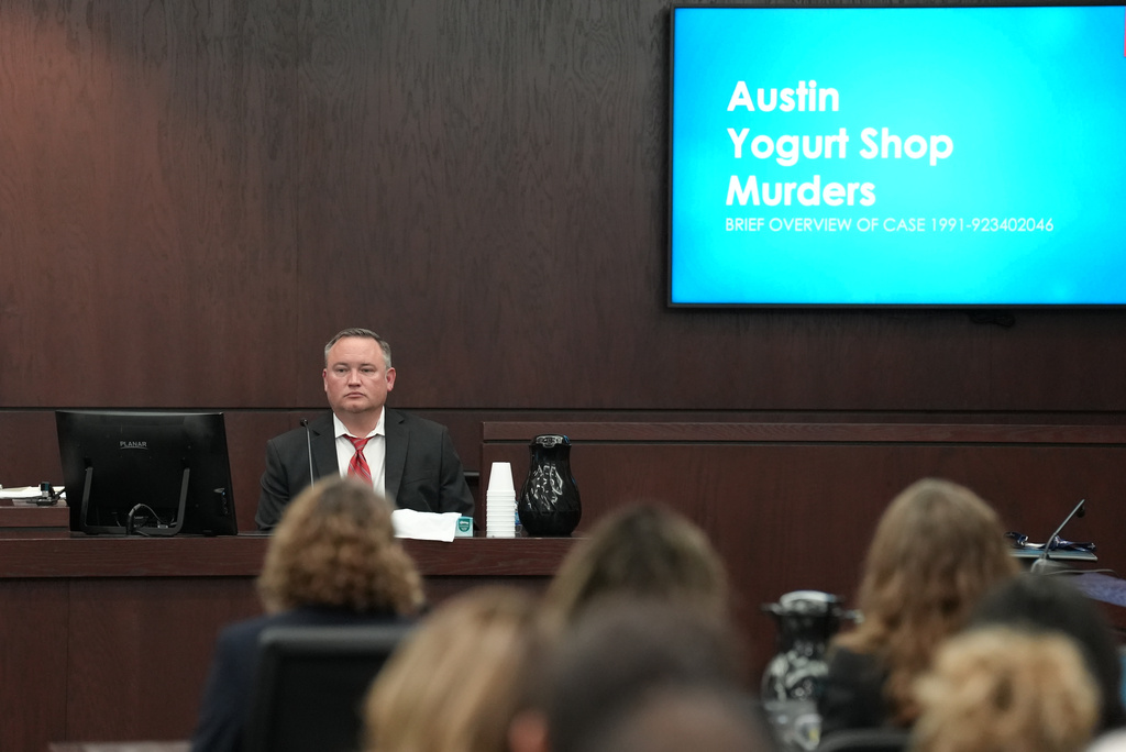 Austin Police Department Cold Case Detective Daniel Jackson speaks during an exoneration hearing for the original suspects in the Yogurt Shop murders on Thursday, Jan. 19, 2026, in Austin, Texas. (Chris Lamarca/The San Antonio Express-News via AP)