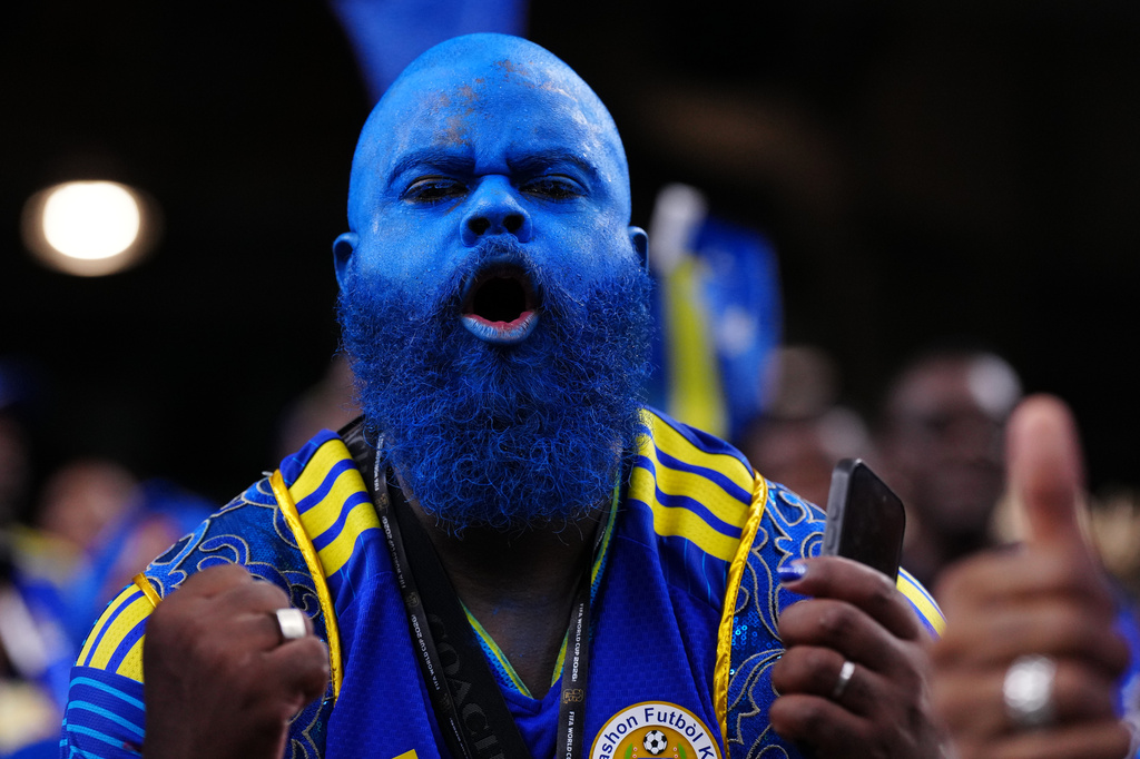 Curacao fans on the stands wait for the start of the World Cup Group E soccer match between Germany and Curacao in Houston, Sunday, June 14, 2026. (AP Photo/Karen Warren)