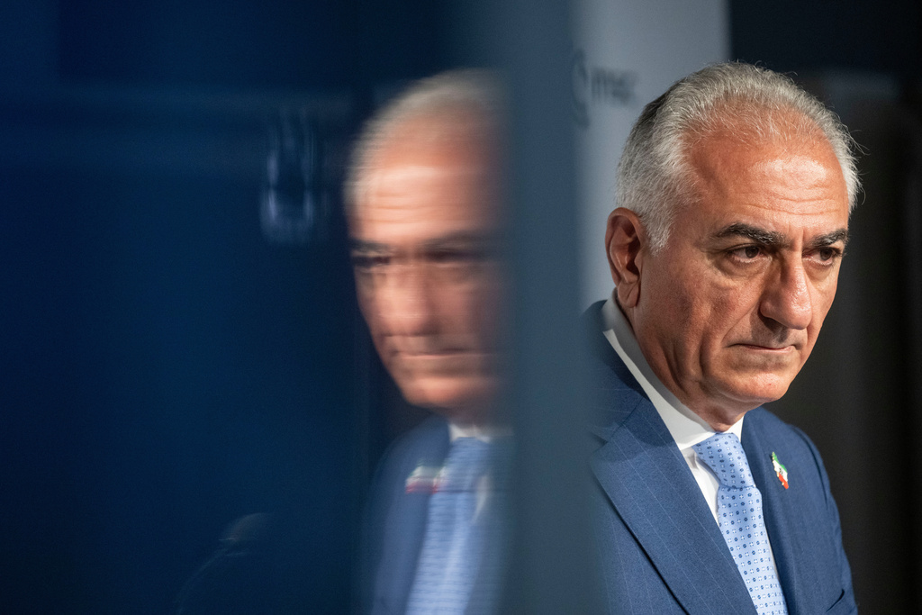 Reza Pahlavi, son of the former Iranian Shah, attends a press conference at the Munich Security Conference in Munich, Germany, Saturday Feb. 14, 2026. (Marijan Murat/dpa via AP)