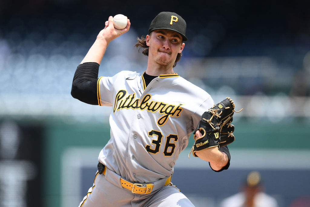 Pittsburgh Pirates pitcher Bubba Chandler throws during the first inning of a baseball game against the Washington Nationals, Sunday, July 5, 2026, in Washington. (AP Photo/Nick Wass)
