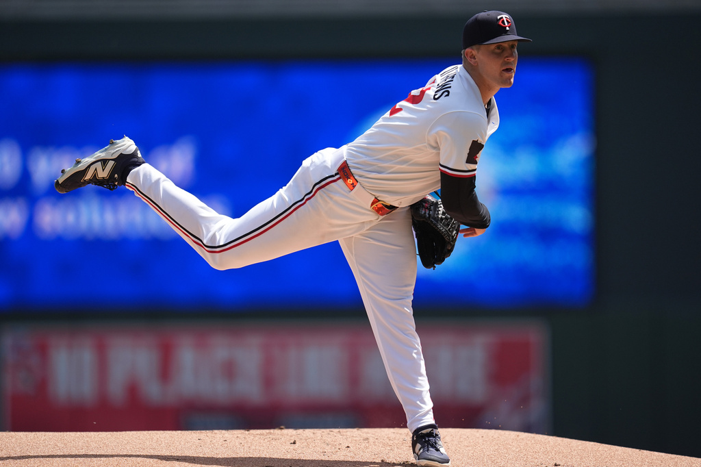 Minnesota Twins starting pitcher Zebby Matthews (52) delivers during the first inning of a baseball game against the Miami Marlins, Thursday, May 14, 2026, in Minneapolis. (AP Photo/Abbie Parr)