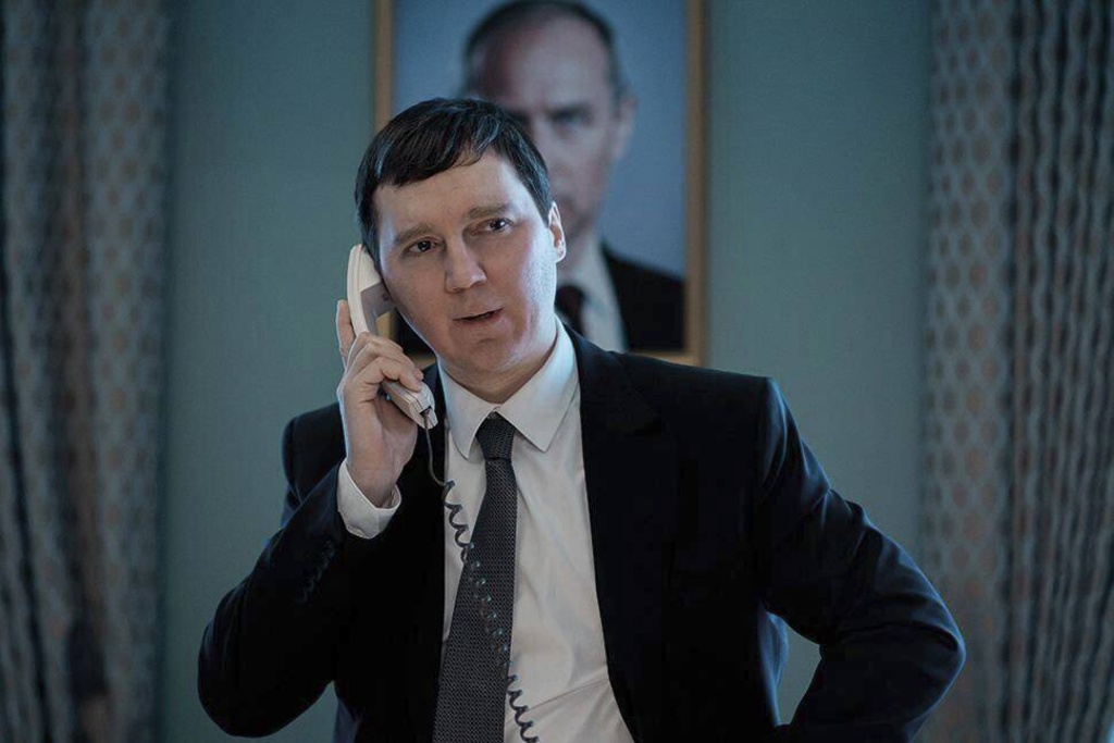 This image shows Paul Dano, as Vadim Baranov, in a scene from "The Wizard of the Kremlin." (Carole Bethel/Cinetic Media via AP)