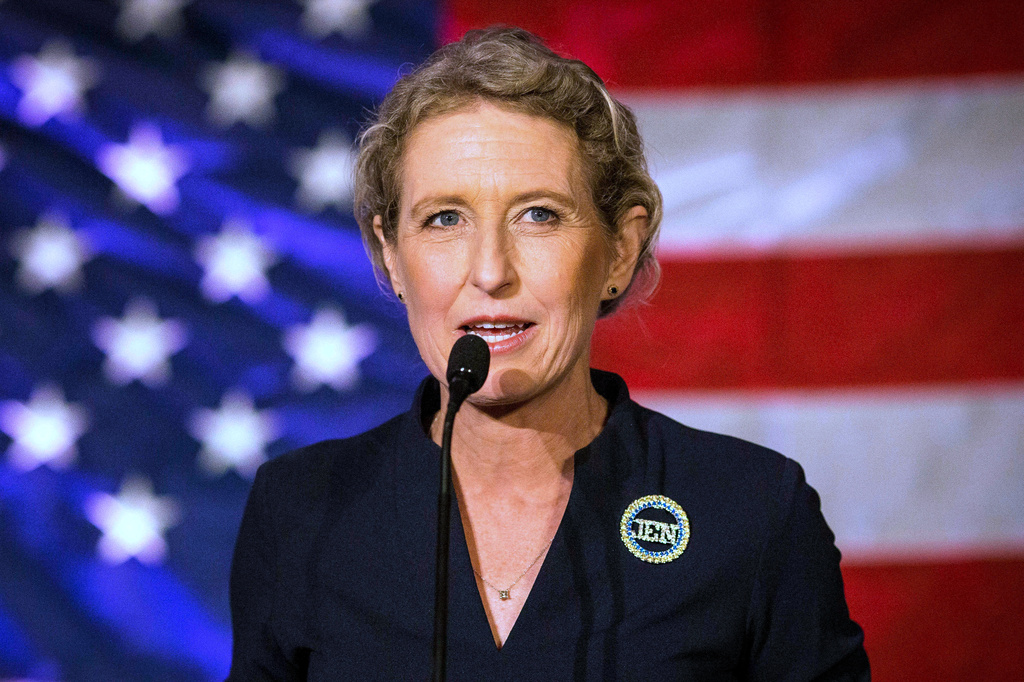 FILE - Jen Kiggans, Republican candidate for Virginia's 2nd Congressional District, speaks at an election night party, Nov. 8, 2022, in Virginia Beach, Va. (AP Photo/John C. Clark, File)