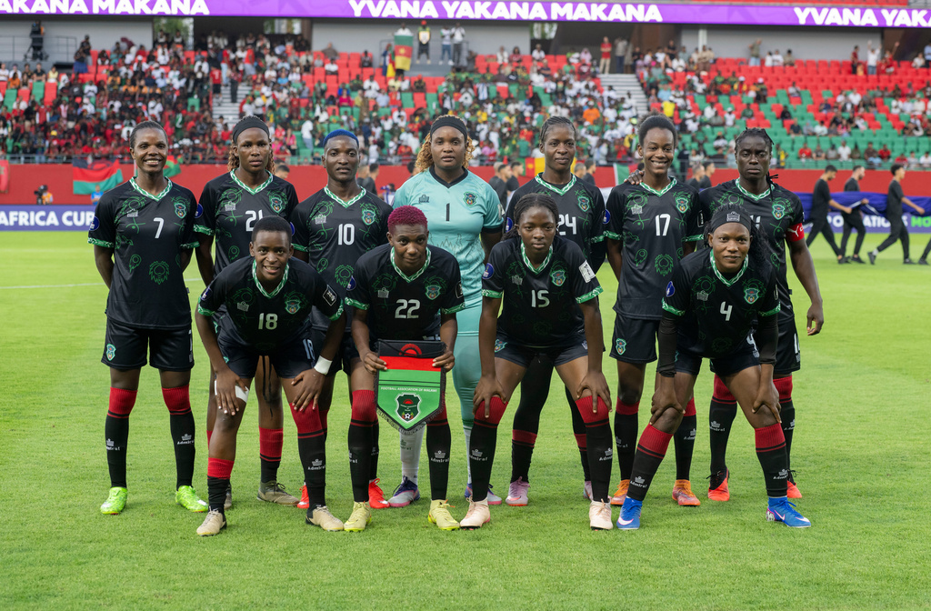 Malawi's women soccer team poses for a photo ahead of their final match against Cameroon during the Women AFCON 2026, in Rabat, Morocco, Sunday, Aug. 16, 2026. (AP Photo)