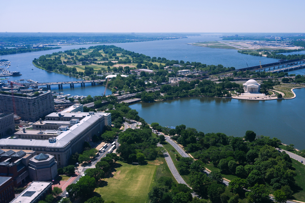 The East Potomac Golf Course is seen from the Washington Monument, Tuesday, May 5, 2026, in Washington. (AP Photo/Julia Demaree Nikhinson)