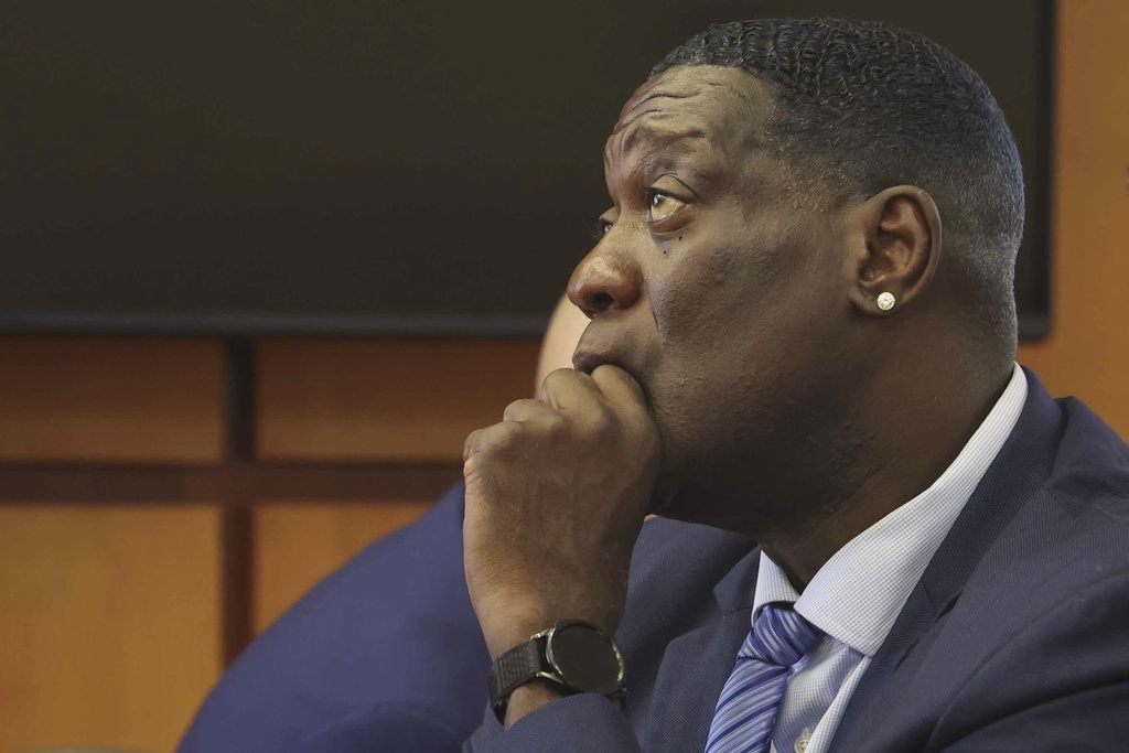 Former Seattle Sonics basketball player Shawn Kemp looks on following his sentencing at Pierce County Superior Court in Tacoma, Wash., on Friday, Aug. 22, 2025. (Ivy Ceballo/The Seattle Times via AP)
