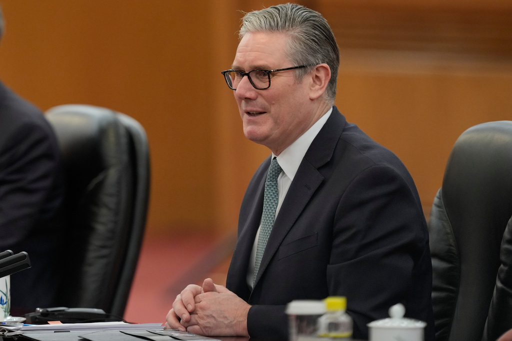 Britain's Prime Minister Keir Starmer speaks during a meeting with Chinese President Xi Jinping at the Great Hall of the People in Beijing Thursday, Jan. 29, 2026. (AP Photo/Vincent Thian, Pool)