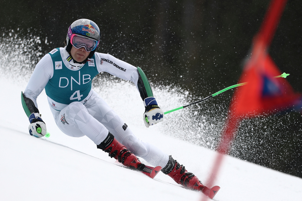 Brazil's Lucas Pinheiro Braathen competes in an alpine ski, men's giant slalom race, at the Lillehammer World Cup Finals, in Hafjell, Norway, Tuesday, March 24, 2026. (AP Photo/Gabriele Facciotti)