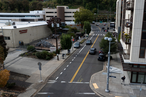 A U.S. Immigration and Customs Enforcement facility, at top left, is seen on Thursday, Oct. 9, 2025, in Portland, Ore. (AP Photo/Jenny Kane) A U.S. Immigration and Customs Enforcement facility, at top left, is seen on Thursday, Oct. 9, 2025, in Portland, Ore. (AP Photo/Jenny Kane)