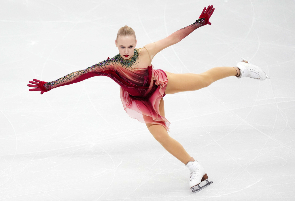 Estonia's Niina Petrokina competes during the Women's Short Program on day one of the ISU European Figure Skating Championships in Sheffield, England, Wednesday, Jan. 14, 2026. (Mike Egerton/PA via AP)