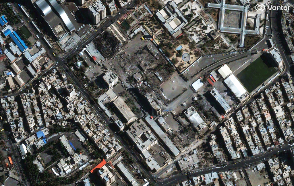 This satellite image provided by Vantor shows the Islamic Revolutionary Court after airstrikes, in Tehran, Iran, Tuesday, March 3, 2026. (Satellite image ©2026 Vantor via AP)