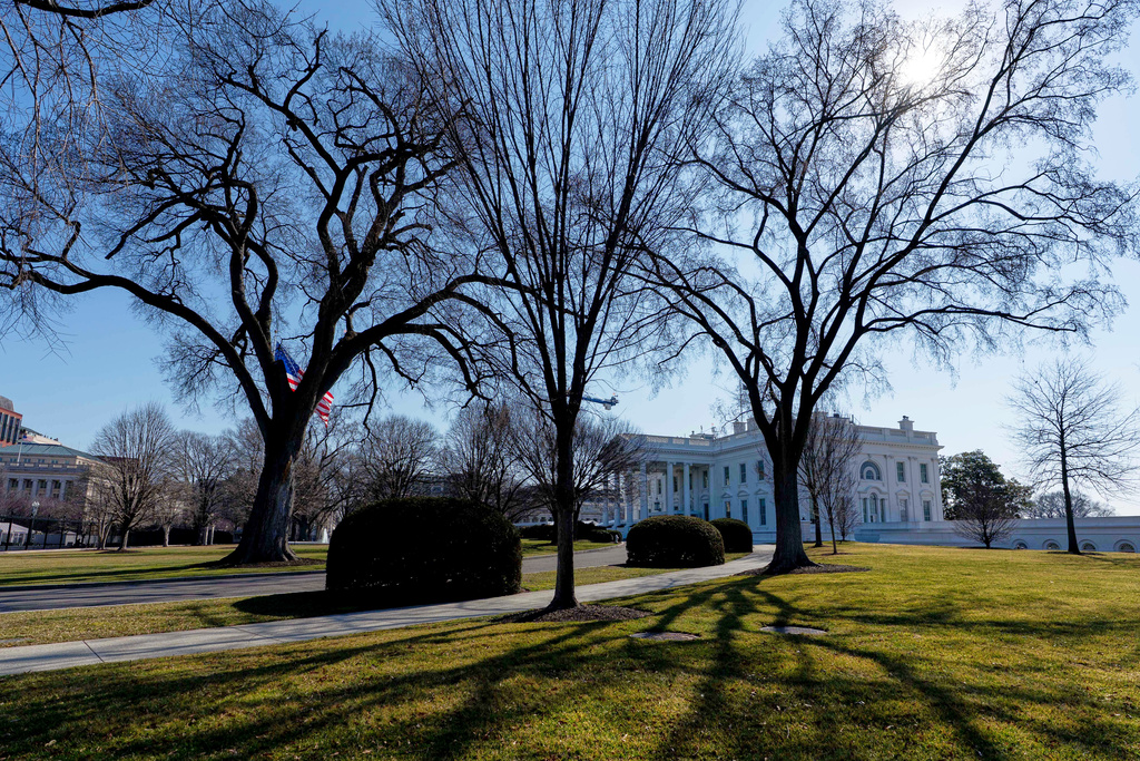 The White House is seen Sunday March 1, 2026, in Washington, ahead of the arrival of President Donald Trump. (AP Photo/Jose Luis Magana)