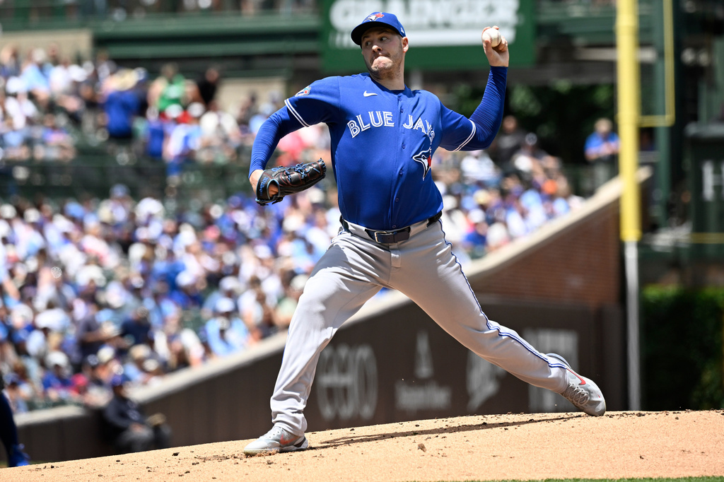 Toronto Blue Jays pitcher Patrick Corbin delivers during the first inning of a baseball game against the Chicago Cubs, Saturday, June 20, 2026, in Chicago. (AP Photo/Matt Marton)