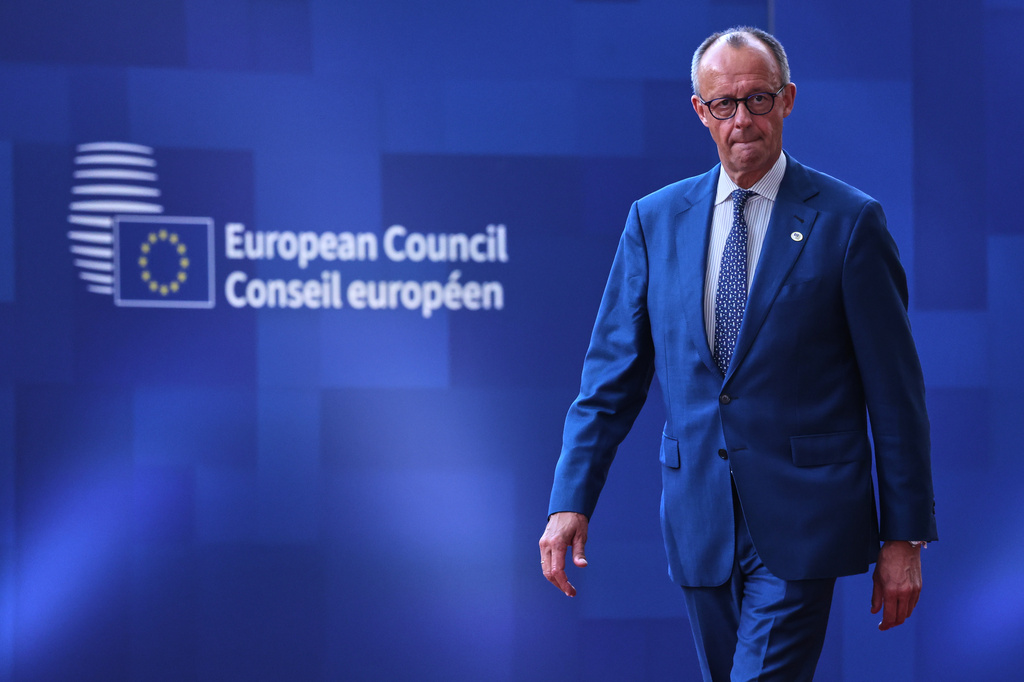 Germany's Chancellor Friedrich Merz arrives for the EU summit in Brussels, Thursday, June 18, 2026. (AP Photo/Omar Havana)