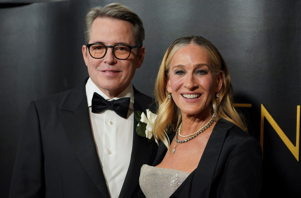 Matthew Broderick, left, and Sarah Jessica Parker arrive at the Golden Globes Golden Eve on Tuesday, Jan. 6, 2026, at The Beverly Hilton Hotel, in Beverly Hills, Calif. (Photo by Jordan Strauss/Invision/AP)