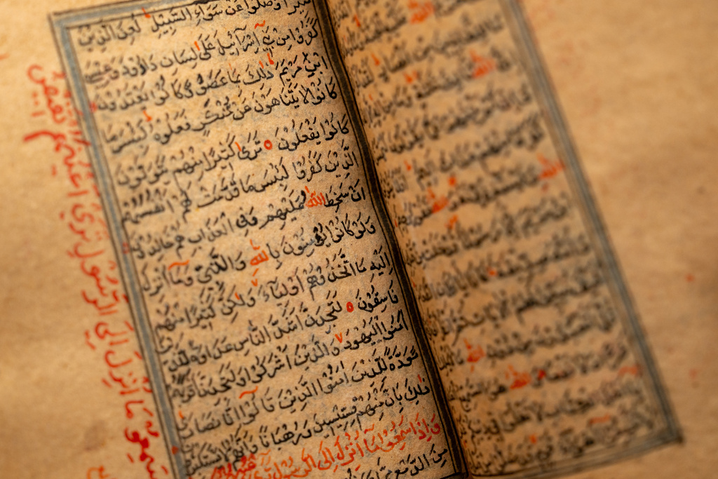 This photo provided by The New York Public Library shows the Schomburg Quran on Dec. 16, 2025 in New York. (Jonathan Blanc/The New York Public Library via AP)