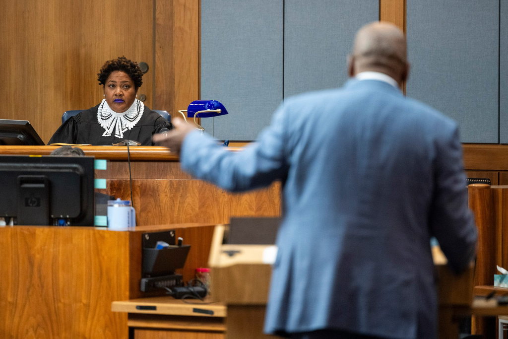Newport News Circuit Court Judge Rebecca Robinson listens to attorneys during the trial of Ebony Parker on felony child neglect charges at Newport News Circuit Court in Newport News, Va., Thursday, May 21, 2026. (Peter Casey/The Virginian-Pilot via AP, Pool)