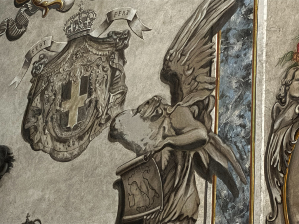 A painting inside the Basilica of San Lorenzo in Lucina in Rome that depicted a cherub bearing a striking resemblance to Premier Giorgia Meloni show signs of remaking, Wednesday, Feb. 4, 2026. (AP Photo/Silvia Stellacci)