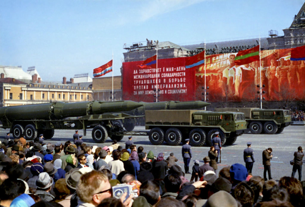 FILE - Nuclear missiles are paraded through Red Square in Moscow, Russia, during the Military May Day parade, May 1, 1988. (AP Photo/Boris Yurchenko, File)