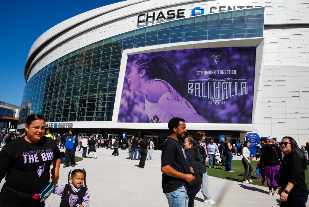 Fans arrive for an WNBA basketball game between the Golden State Valkyries and the Phoenix Mercury at Chase Center in San Francisco, Sunday, May 10, 2026. (Yalonda M. James/San Francisco Chronicle via AP)