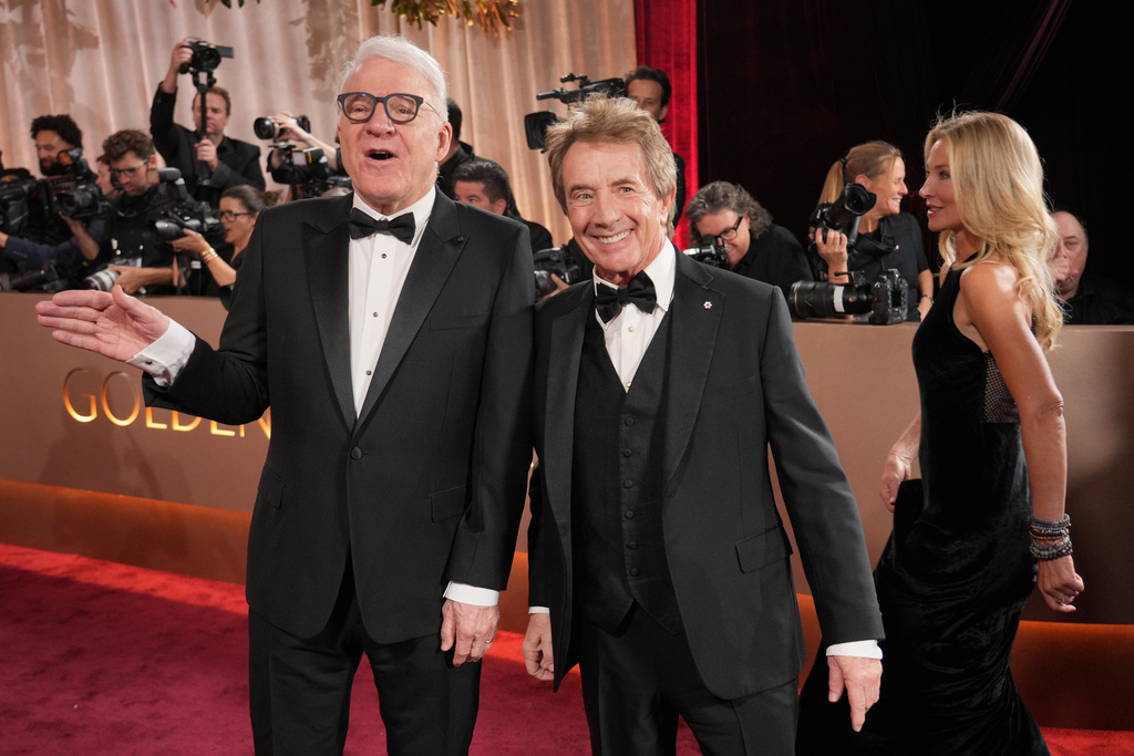 Steve Martin, left, and Martin Short arrive at the 83rd Golden Globes on Sunday, Jan. 11, 2026, at the Beverly Hilton in Beverly Hills, Calif. (Photo by Jordan Strauss/Invision/AP)