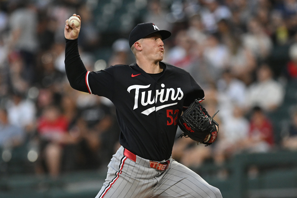 Minnesota Twins starter Zebby Matthews delivers a pitch during the first inning of a baseball game against the Chicago White Sox Friday, Sept. 4, 2026 in Chicago. (AP Photo/Paul Beaty)