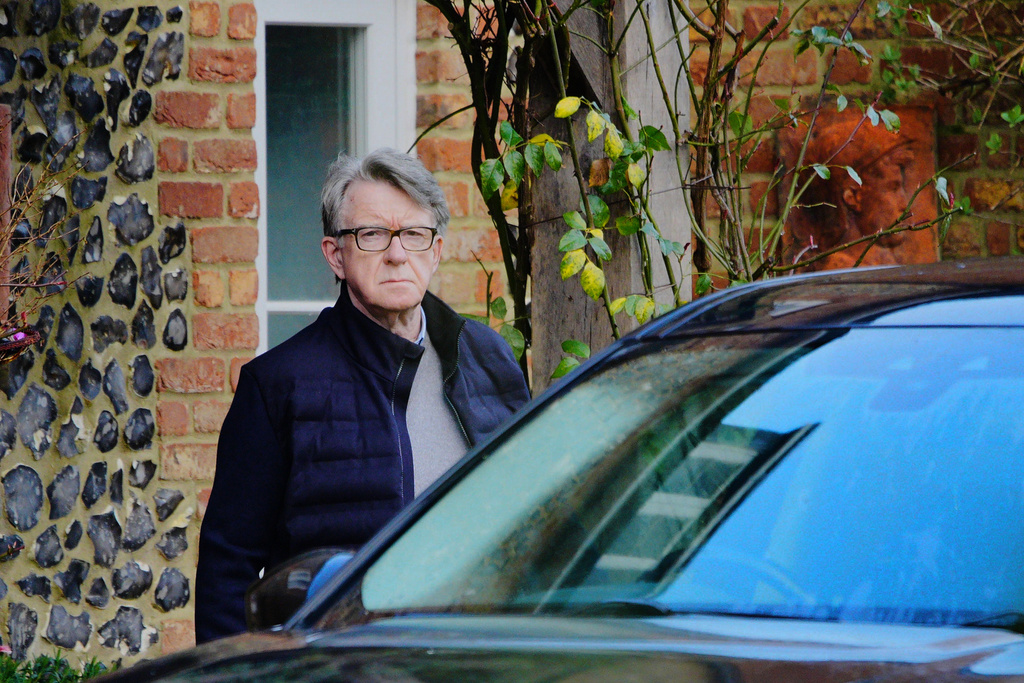 FILE - Peter Mandelson leaves his home in Wiltshire, England, Feb. 20, 2026. (Ben Birchall/PA via AP, File)