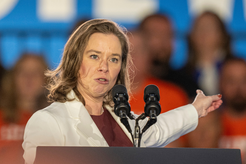 FILE - Wisconsin Lt. Gov. Sara Rodriguez speaks at a campaign event for Democratic presidential nominee Vice President Kamala Harris, Nov. 1, 2024, in Little Chute, Wis. (AP Photo/Andy Manis, File)