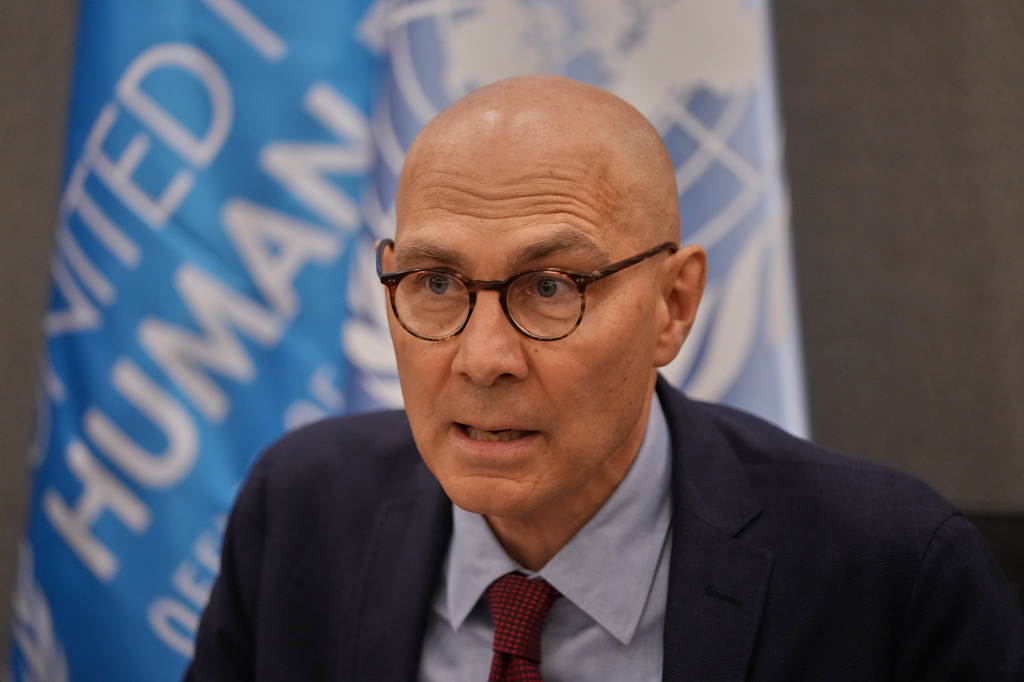 U.N. High Commissioner for Human Rights Volker Turk speaks to the media during a press conference in Beirut, Lebanon, Monday, July 27, 2026. (AP Photo/Hassan Ammar)