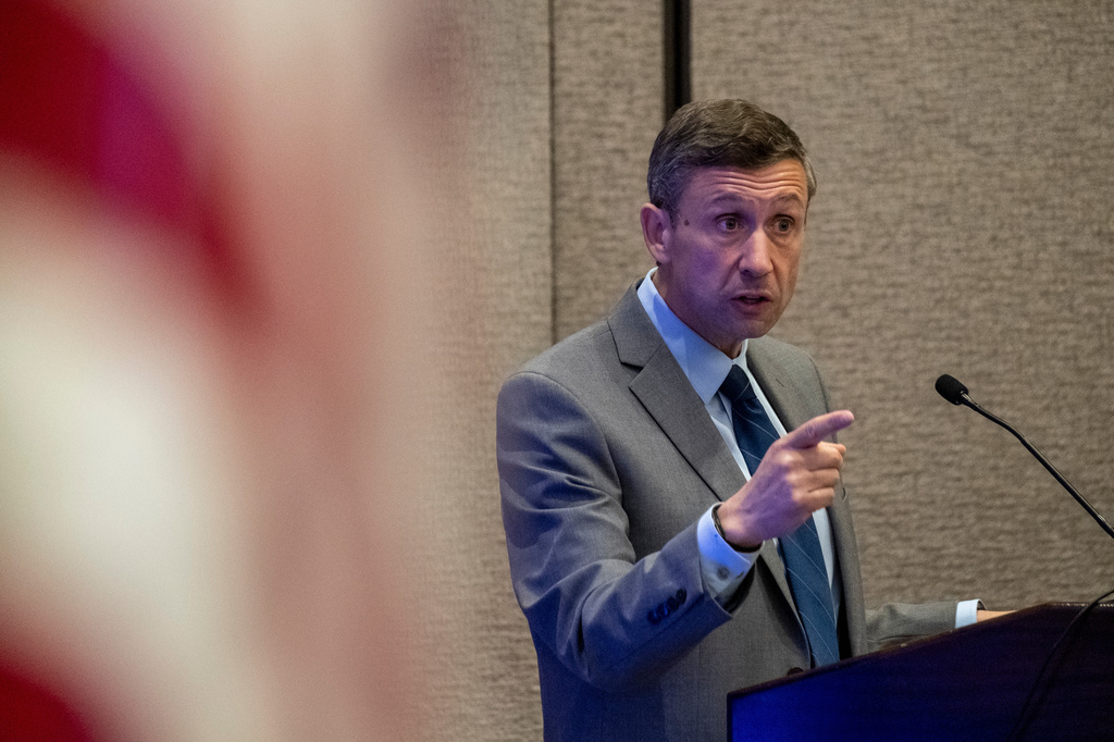 Democratic National Committee Chair Ken Martin speaks during a Labor Council meeting as part of the DNC Summer Meeting, Thursday, Aug. 13, 2026, in Austin, Texas. (AP Photo/Joel Angel Juarez)